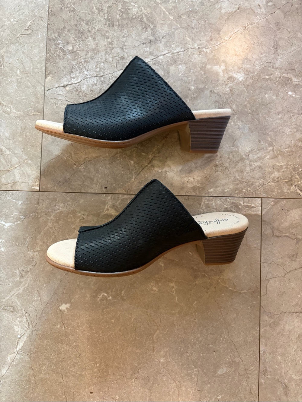 Clarks Black Open-Toe Slide Mules - Picture 2 of 4
